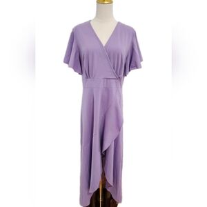 Ruffle Maxi Dress Wrap High-Low Style V-Neck Lavender Party Cocktail Size XL